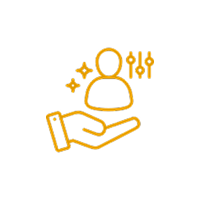 Icon representing personalized service in remodeling, featuring a hand and a stylized user figure with adjustment sliders, symbolizing tailored home improvement solutions by Headwaters Remodeling in Fort Wayne.
