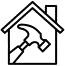 Home remodeling icon featuring a house silhouette with a hammer, symbolizing renovation and improvement services offered by Headwaters Remodeling.